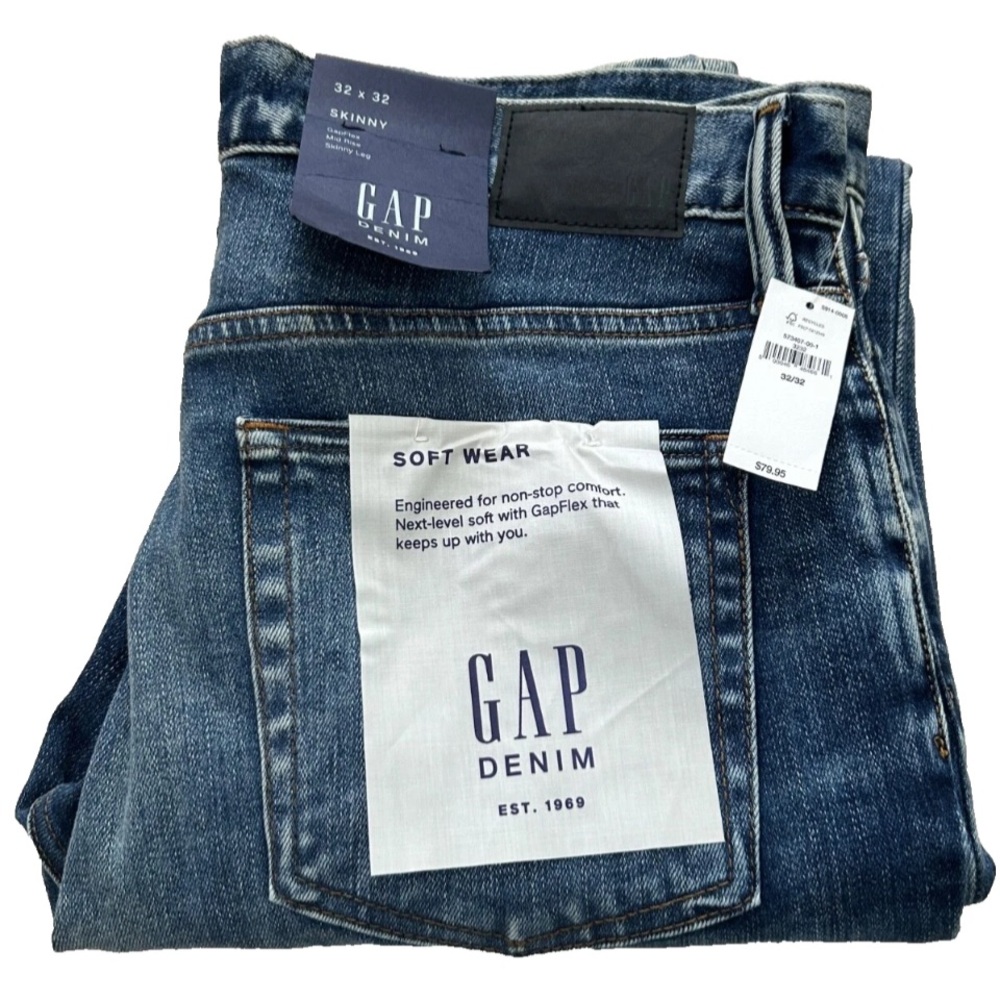 Men Dead Stock Gap Soft Wear Skinny Denim Jean Blue Wash 32x32